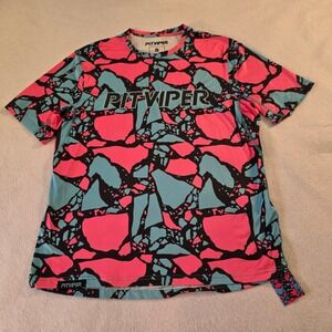 Pit Viper Nightfall Safari Tech Tee Mens Small Pink Blue Abstract Performance T